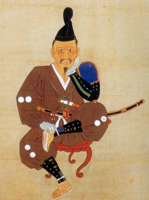 Portrait of Tokugawa Ieyasu seated with one leg raised and a grimacing face, known as the shikami-zo, Tokugawa Art Museum
