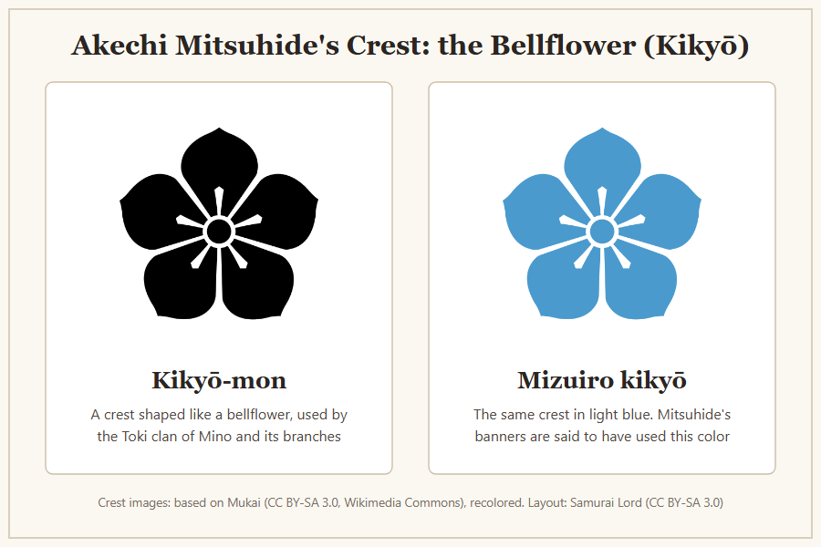 Akechi Mitsuhide's bellflower crest in black and in light blue