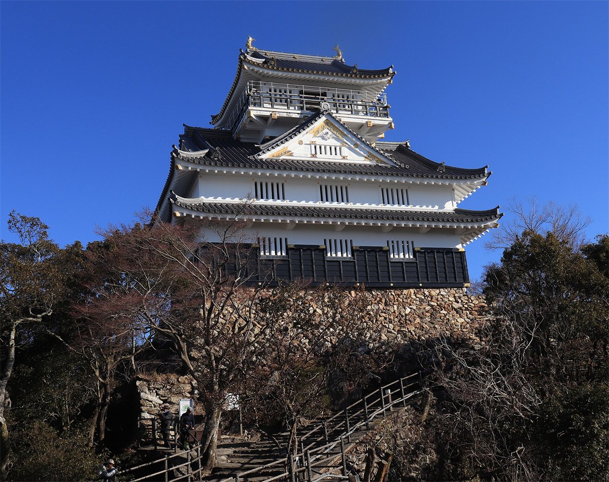 金華山の上に建つ岐阜城の天守と石垣