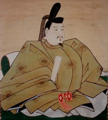 烏帽子をかぶり、正装で座る前田利長の肖像画