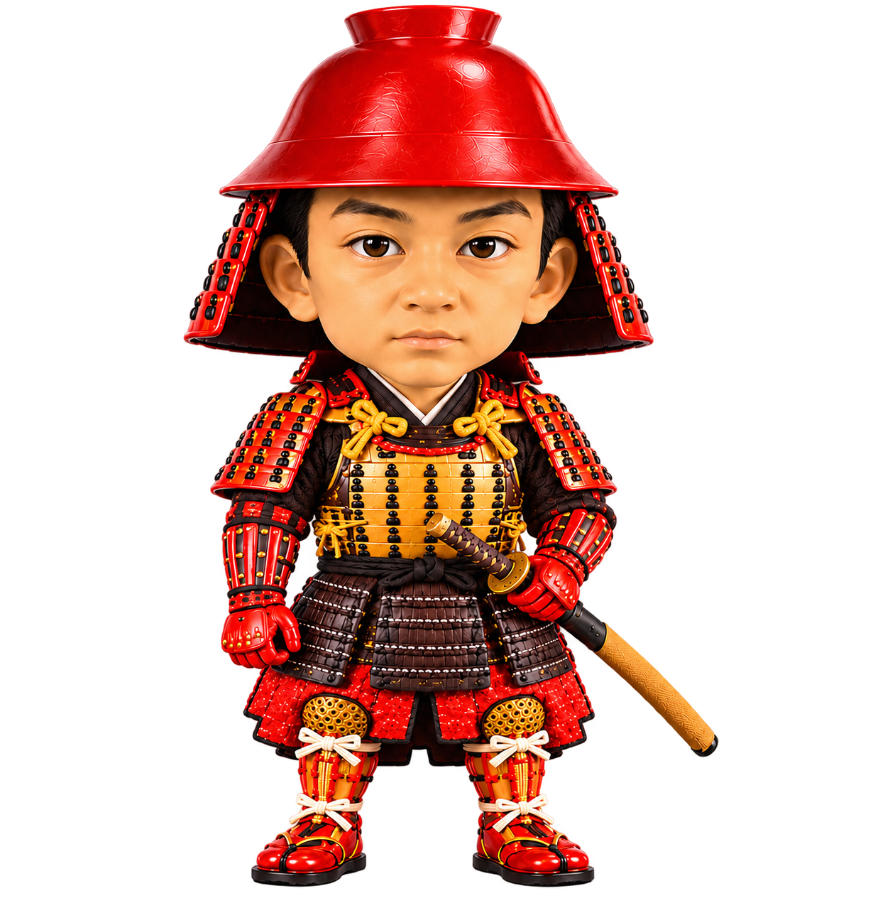 Illustration of the young Kuroda Kanbei in armor with a red bowl-shaped helmet
