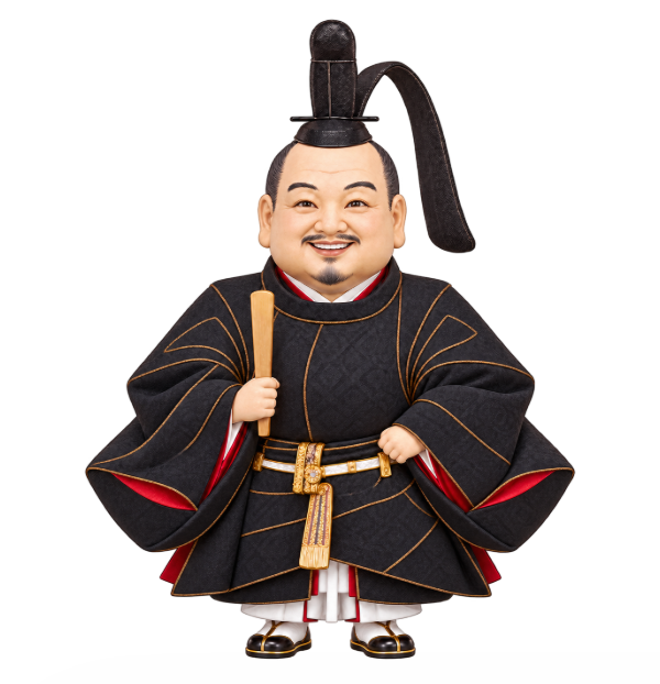 Illustration of a smiling Tokugawa Ieyasu holding a ritual baton